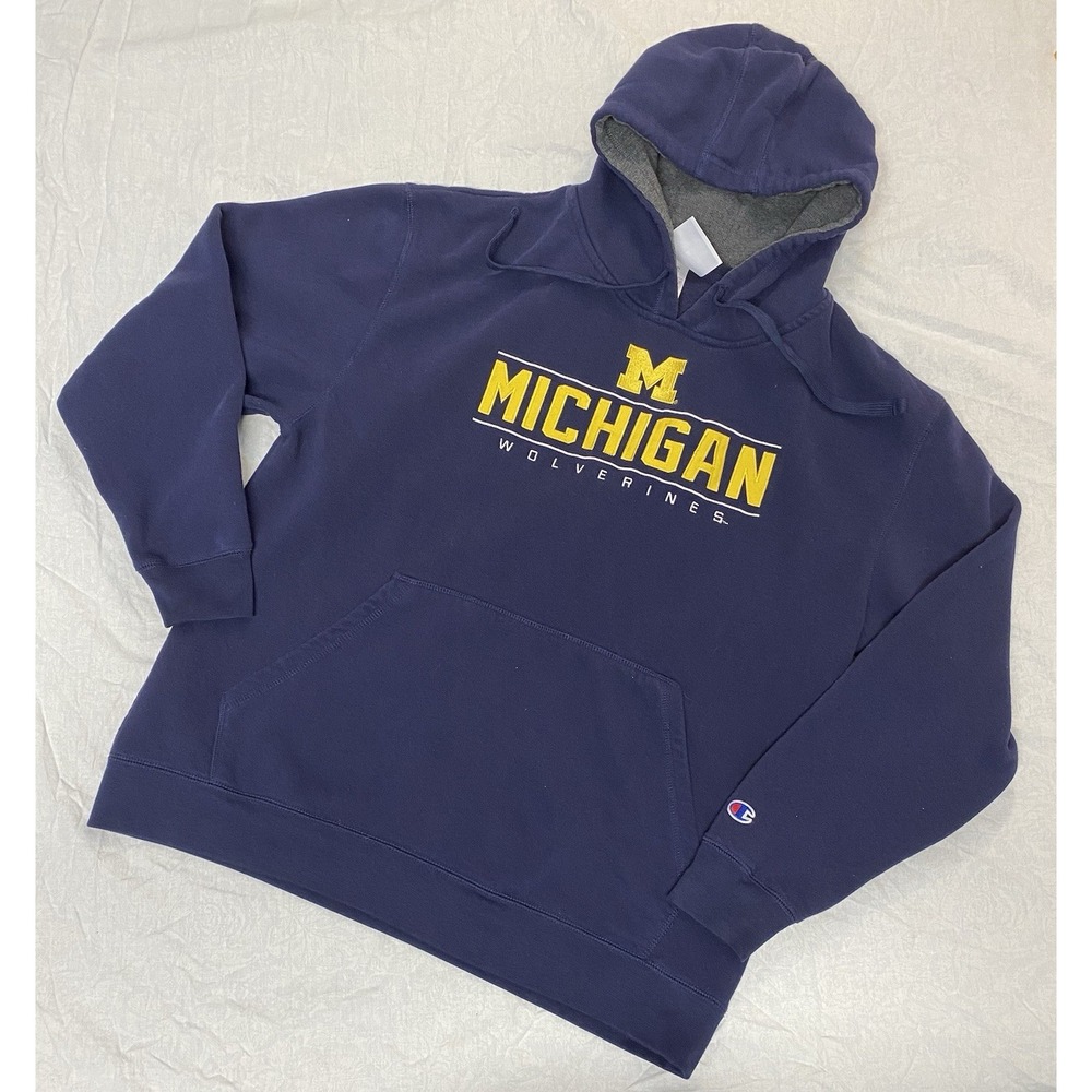 Champion Michigan Wolverines Hoodie Men XL Navy Pullover Sweatshirt‎